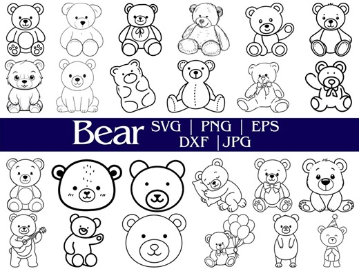 Teddy Bear Clipart, Coloring Page, Cut File (svg, Png, Jpg, Eps, Dxf) - Etsy