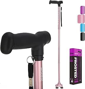 Extended Handle Walking Cane for Men & Women, Solid Base Foldable Walking Stick (Basic Pink Cane)
