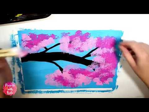 Cherry Blossom Painting with Cotton Balls