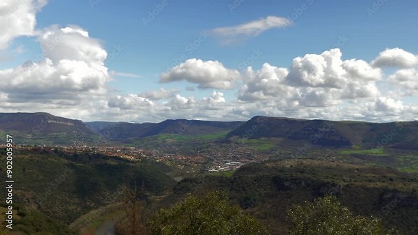 Viaduc de Millau. Bridge overview of the area near and blue sky