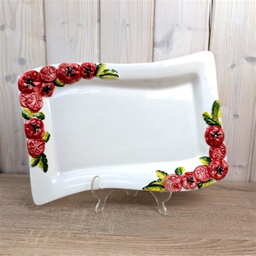 Vintage Italian Ceramic Serving Platter | Bassano Italy Tomato Relief | Hand Painted Majolica Style Tray | 1970s - Etsy