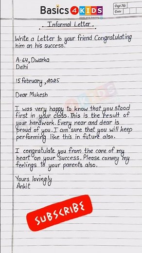 Informal letter | Write a letter to your friend congratulating him on his success | Letter #3 #short