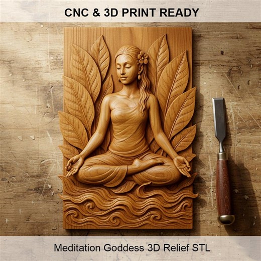 Meditation Goddess 3D Relief STL | CNC Router File | Yoga Wall Art Panel | 3D Printer Model | Wood Carving Digital Download - Etsy