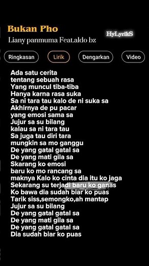 Lirik Lagu Bukan Pho-Liany Panmuma feat.aldo bz 🎶