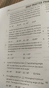 For a glass prism (mu=\sqrt{2}) the angle of minimum deviation ... | Filo