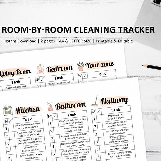 Cleaning Checklist: Room-by-room Chore Chart. Home Clean Tracker - Etsy