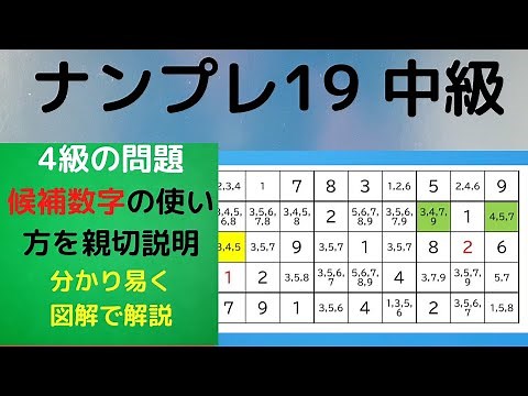 ナンプレ中級―数独―解き方解説―候補の数字の使い方―ナンプレのテクニック―色分けによる説明―解き方の着想―ナンプレの遊び方―ナンプレのコツ―解き方のダイジェスト―スウドク―解き方の懇切丁寧な説明