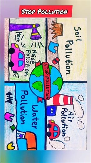 Types of Pollution Drawing | Say no to Pollution Drawing | Water, Air, Noise, Land Pollution Drawing