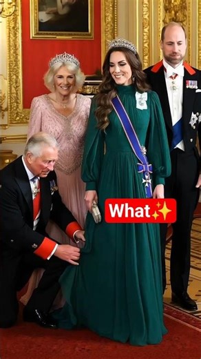 Princess Kate reaction King Charles fix Kate's dress at state banquet #shorts #kingcharles #kate #us