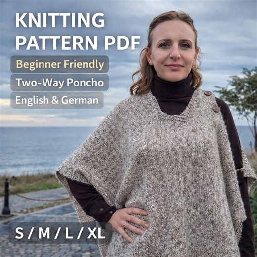 Beginner Knitting Poncho Pattern PDF, Two-way Cape Wrap, Knit & Purl Only, Button Shoulder, Sizes S–XL, Instant Download - Etsy Canada