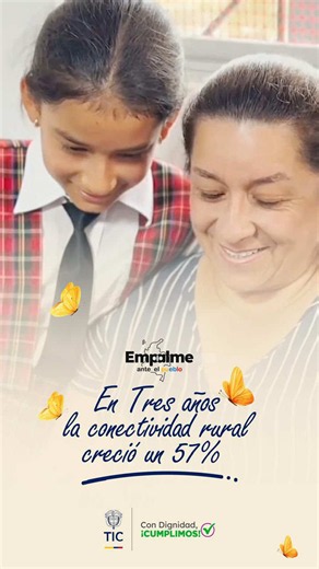 La conectividad llegó para transformar la forma de aprender, comunicarnos y crecer en los territorios. Hoy, por primera vez en la historia, más de la mitad de los hogares rurales del país están conectados. Llegamos al 57%, un logro nunca antes visto. Un legado que abre nuevas oportunidades. #ConDignidadCumplimos #MinTICCumplió #EmpalmeAnteElPueblo