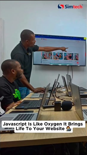Simtech Academy™ - Warri, Nigeria on Instagram: "Javascript Is Like Oxygen It Brings Life To Your Website 🧑‍💻🔥 HTML can be there. CSS can look beautiful. But without JavaScript? ❌ No interaction ❌ No response ❌ No life JavaScript is the electricity of the web. Your website might exist… but JavaScript is what makes it come alive. 🚀 👉 Follow us for more real-world training moments from Simtech Academy - Warri, Nigeria .. .. #Simtech #simtechacademy #frontenddevelopment #backenddevelopment #fu
