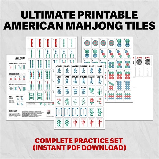 Printable American Mahjong Tiles PDF | NMJL Practice Set, Color/bw (digital Download) - Etsy