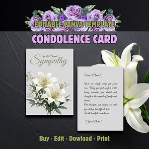 CONDOLENCE CARD Template – Editable in Canva | Sympathy Card, Instant Download, Customizable Digital Greeting - Etsy