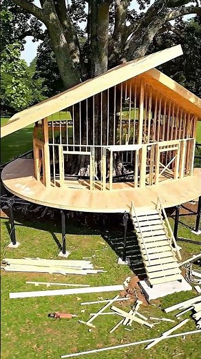 From Empty Land to Dream Home Stilt House Build by a Big Tree Timelapse