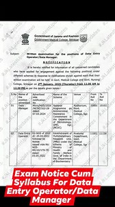 [GMC Srinagar] . . >> Syllabus Cum Written Examination for the Positions of Data Entry Operator/Data Manager. #JkLatestUpdates . . > Check https://www.instagram.com/reel/DD0--ySphNQ/?igsh=OXkwMXo0a2EzY3B0 . . > [SHARE IT] | J&K All Latest Examination Updates,Datesheets,Syllabus,Results & Othr Updts