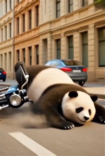 Panda’s Bike Crash Surprise.😽#Panda #KittenHero #BikeCrash