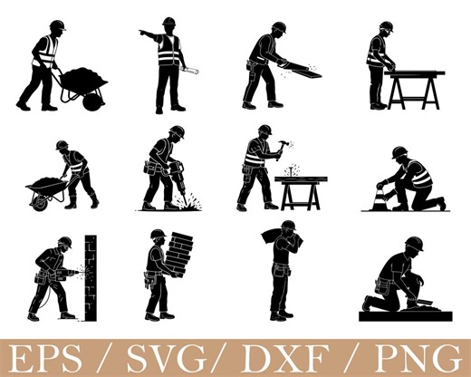 Construction Worker Svg, Worker Silhouette, Dxf, Png - Etsy