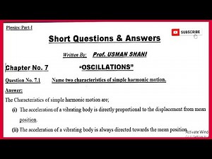 Short Questions Answers👌| Ch#7 Oscillations | Class 11 PHYSICS