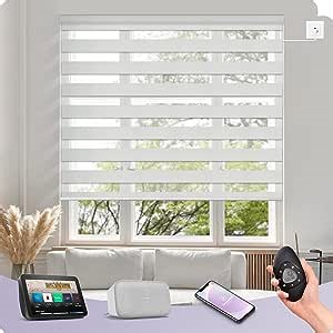 Graywind Motorized Zebra Blinds Compatible with Alexa Google WiFi Hardwired Smart Horizontal Window Blind Remote Control Light Filtering Electric Window Shades, Customized Size (Luxury Silver White)