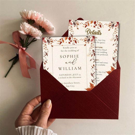 Rustic Fall Wedding Invitation Template, Burnt Orange Floral, Editable Canva Suite (digital Download) - Etsy