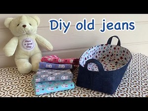 Diy old jeans, fabric basket tutorial, jeans fabric basket, how to fabric basket, wandee easy sewing