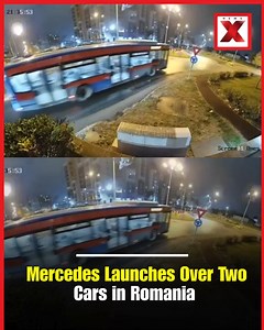 A shocking scene from Romania A 55-year-old driver lost control of his Mercedes due to a medical issue, sending the car flying over two vehicles. Miraculously, he survived with moderate injuries and even refused hospitalization. #Romania #CarCrash #MercedesAccident #BreakingNews #RoadSafety #ViralVideo #WorldNews | NewsX
