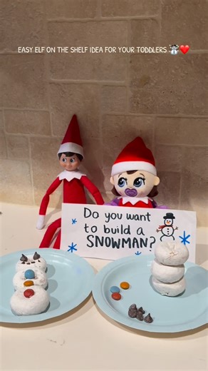 Kaitlyn Herrera on Instagram: "Easy Elf on the Shelf Idea, perfect for toddlers ❤️☃️ Loved this idea of building a snowman since we just watched Frozen #elfontheshelf #elfontheshelfideas #easyelfonashelfideas #easyelfonashelfideas"