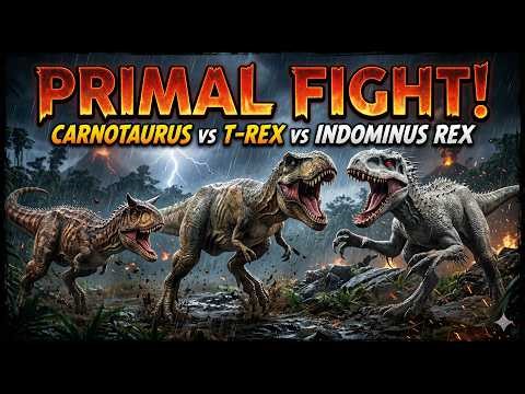 EPIC 3-WAY BATTLE! | CARNOTAUEUS | T- REX | INDOINUS REX 🦖🩸 | Primal Fight