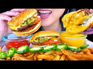 ASMR CHEESY Bacon Cheeseburger + French Fries *FIVE GUYS* (NO TALKING) ASMR Eating Show | ASMR Phan