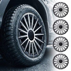 Alpena Austin Black & Silver Wheel Covers – Set of 4, European-Made Hubcaps – 15-Inch Universal Fit