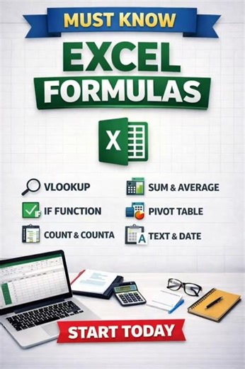 Excel Formulas You Must Know 🔥 | VLOOKUP, IF, SUM & More #excel #exceltips #data
