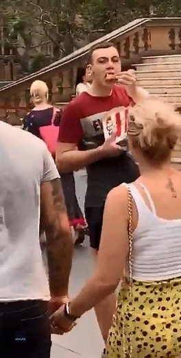 1M views · 31K reactions | The video of this man eating KFC in front of a vegan demonstration in Sydney, posted to TikTok, has divided the internet. Where do you stand on this? Credit: Jake Buchanan via Storyful | The Australian | Facebook