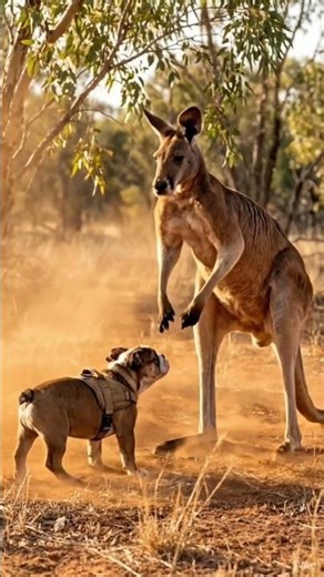 Kangaroo Throws a Kick at a Bulldog — Watch the Ending