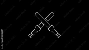 White line Marshalling wands for the aircraft icon isolated on black background. Marshaller communicated with pilot before and after flight. 4K Video motion graphic animation