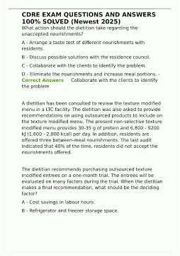 CDRE EXAM QUESTIONS AND ANSWERS 100 SOLVED Newest 2025