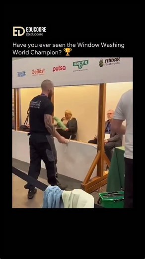 Edu Coore on Instagram: "Being a Window Washing Champion refers to a professional who excels in competitive window cleaning, most notably at the World Window Cleaning Championships. This isn't just about getting glass clean; it is a high-speed sport that demands extreme precision, agility, and specialized technique. Here are the key elements that define a champion in this field: The Goal: Competitors must clean three standard-sized office windows perfectly using a squeegee and an applicator (was