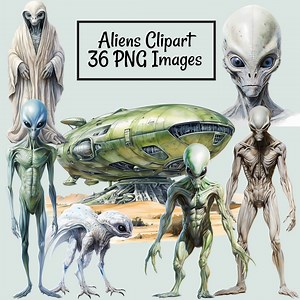 Alien Big Set Clipart Digital Downloads, 36 Watercolor Planet Spaceship UFO UAP Alien Animals Landscapes, Commercial Use PNG Large Files - Etsy