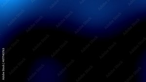 Glowing light blue and royal blue gradient flow on black background 4K. Blurred lights. Flashes on dark backdrop for cover, technology banner, web design. Flowing motion. Fluid animation. Grainy noise