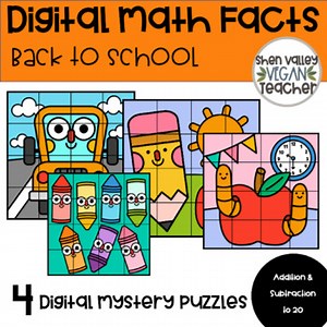 4 Mystery Puzzles Digital Math Facts BACK TO SCHOOL Addition & Subtraction to 20