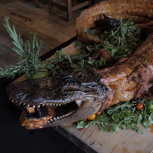 3.8M views · 7.4K reactions | Imagine sitting down for dinner & an ENTIRE ALLIGATOR is placed on the table before you. What do you do next? | Tastemade | Facebook