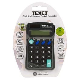 Texet SL8 Dual Power Pocket Calculator Black