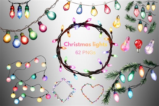 Christmas Lights Clipart Bundle PNG String Lights Frames Holiday Decorative Illustrations Digital Download - Etsy Australia