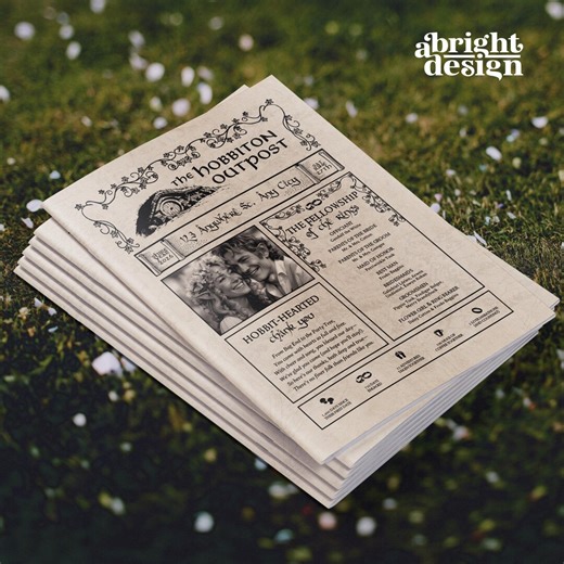 Hobbit Wedding Newspaper Template | Tolkien LOTR Fantasy Party | Editable Canva - Etsy