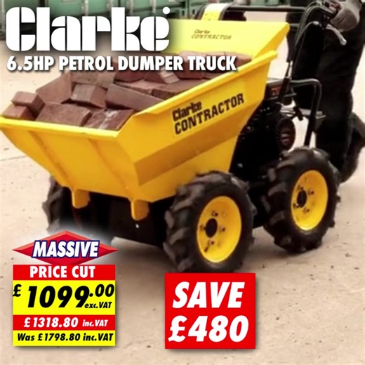BIG NEWS! We've now doubled the 𝗛𝗨𝗚𝗘 discount on our amazing Clarke CDT300 Dumper Truck, saving you a whopping £480!! Click here https://bit.ly/ClarkeDumperTruck to browse online today. | Machine Mart