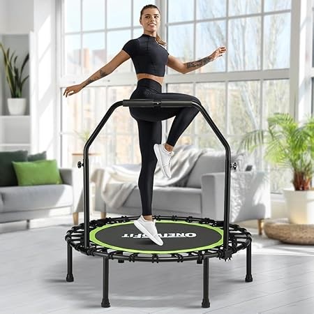ONETWOFIT klappbares Trampolin für Erwachsene, 114cm Mini Fitness Trampolin W/einstellbare Schaumstoffgriff Bungees, leise Übung Trampoline für persönliche Indoor : Amazon.de: Sport & Freizeit