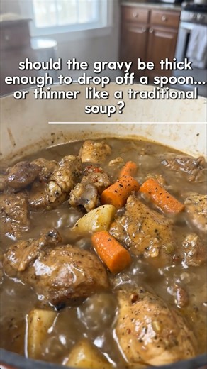 🍲 chicken stew with thick drop-style gravy (no dumplings) old-fashioned comfort • rich & hearty • better than takeout this chicken stew with thick drop-style gravy (no dumplings) is pure grandma-style comfort 🤍 tender chicken and simple vegetables simmered low and slow in a deep, thick gravy — not brothy, not soupy, but that old-school drop-style gravy that clings to every bite. cozy, filling, and perfect for a weeknight comfort dinner that tastes like sunday. ⏱️ recipe details prep time: 15 m