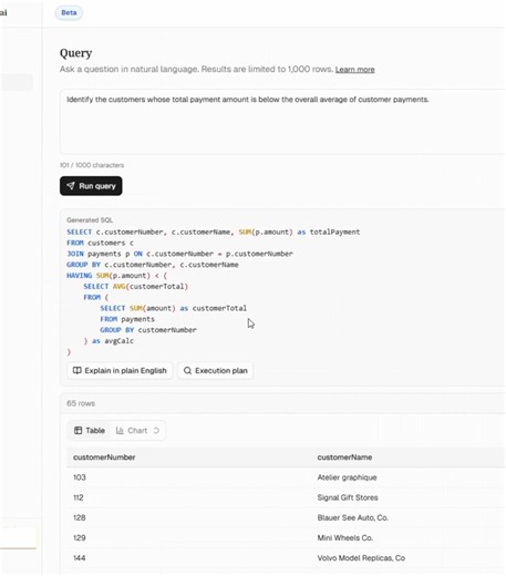 You shouldn’t need to know SQL to talk to your own database. Just ask: “Which customers haven’t ordered in 3 months?” “What’s my revenue this week?” “Who are my top 10 users?” And get the answer instantly. That’s SimpleLine ⚡ simpleline.ai #sql #database #ai