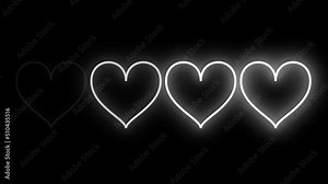 On-off animating loop heart trail animation in neon colors. Retro-style neon sign board animation in 4K 60fps high quality. RGB + Alpha.