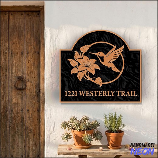 Custom Hummingbird Address Sign, Elegant Bird House Number Plaque, Brass Address Sign Plate - Etsy